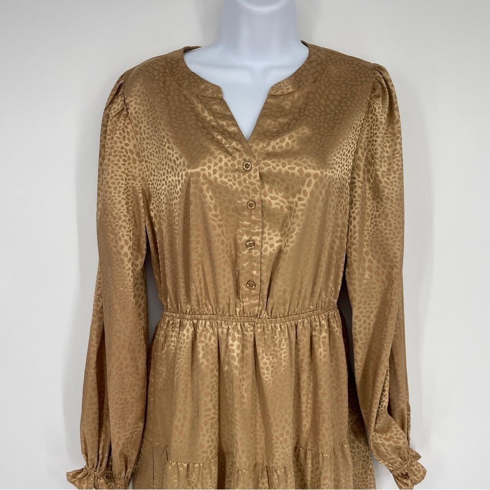 Downeast Feline Animal Print Gold Dress Modest Lined - Picture 2 of 8